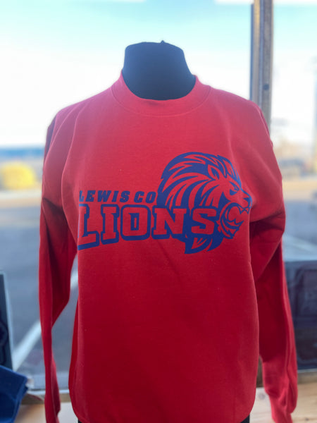 Red Lewis County Lions Crewneck Sweatshirt