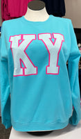 Teal Blue with White and Neon Pink KY Sweatshirt
