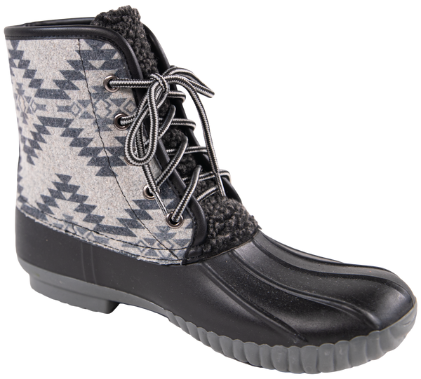 Simply Southern Duck Boots Quilted Gray Aztec