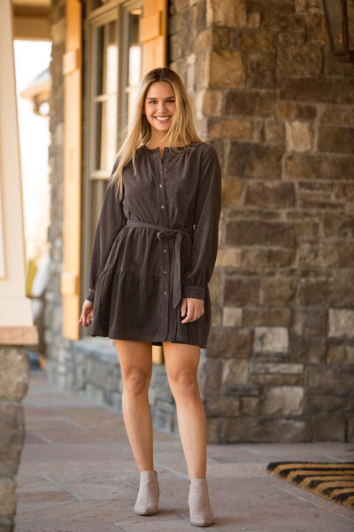 Simply Southern - Belted Dark Gray Dress